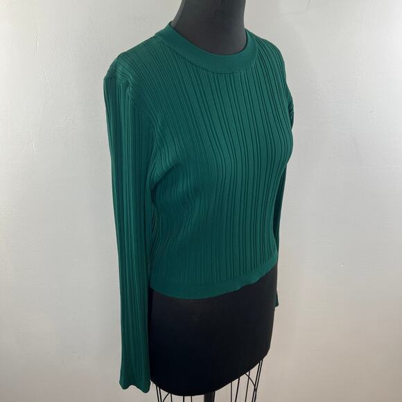 BARNEYS x Forever 21 Green Sweater Crop Top Crew Neck Ribbed Knit Size 1X - Picture 5 of 8
